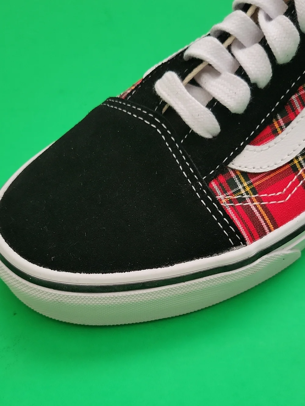 Vans Old Skool Red Plaid with Black Suede Accents